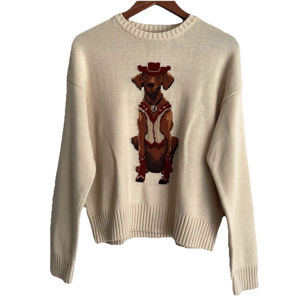 Anthropologie Porridge Western Jolene Dog Cowboy Pullover Sweater Size S